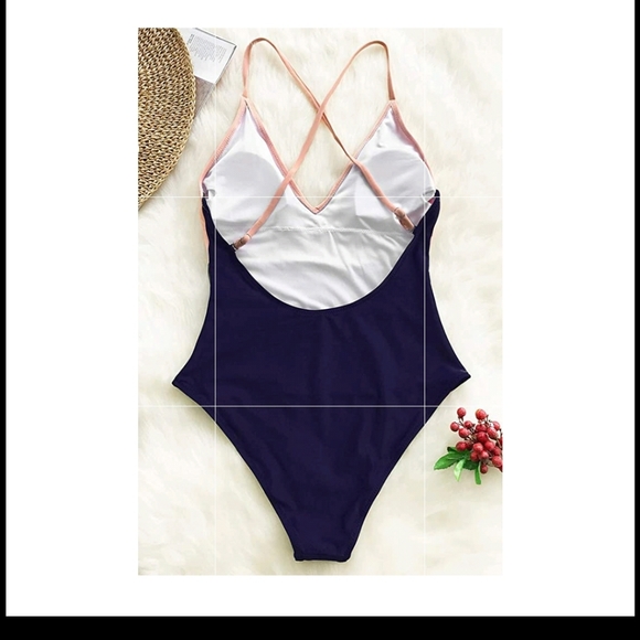 Women's One Piece Swimsuit V Neck Cross Back Color Block Beach Swimwear Bathing - Picture 5 of 6